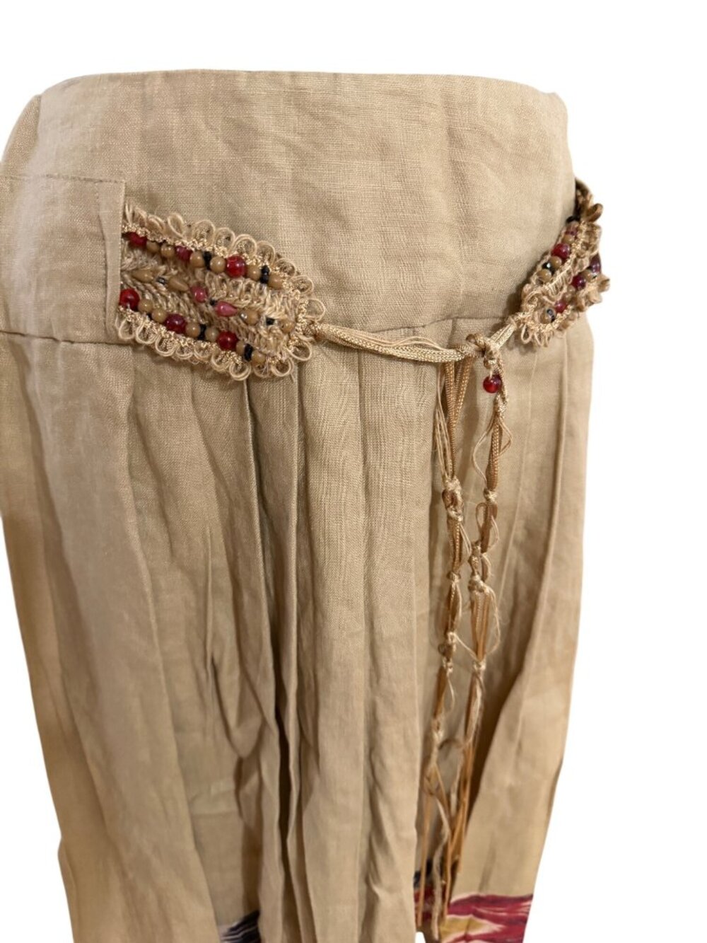 E. C. I. New York Vintage Beige Midi Skirt With Beaded Waist Detail & Patterned - Picture 2 of 7